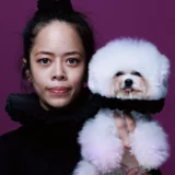 lifestyle portrait of woman with dog